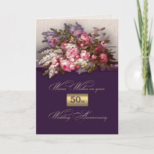 Cartão 50º Aniversário de Casamento da Pintura Floral