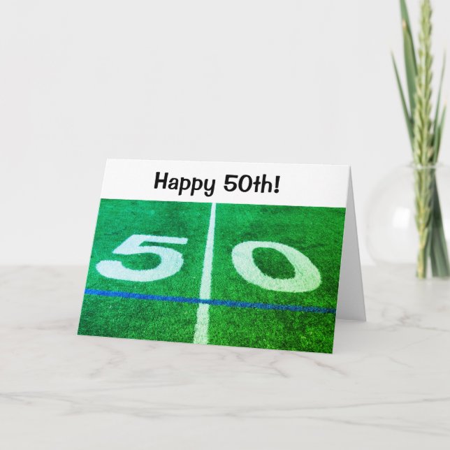Cartão 50º Aniversário do campo de futebol de 50 jardas (Frente)