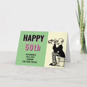 Cartão 50º aniversário do Cartoon Personalizado Retro Fun