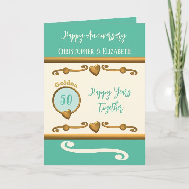 Cartão 50º aniversário Dourado adiciona nomes oceanos ver (Frente)