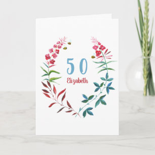 Cartão 50º Aniversário Floral Watercolor Flor Floral Fl