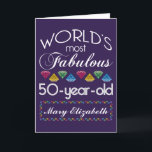 Cartão 50º Aniversário Mais Fabuloso Gems Coloridas Roxo<br><div class="desc">Celebre o aniversário marco de seu quinquagenário favorito com este presente divertido lembrando como eles são fabulosos. As letras brancas e cinzas estão em fundo ultravioleta ou roxo. As joias coloridas cortadas em tons de arco-íris servem de sotaque. Personalizar com nomes, iniciais ou outro texto. A cor do plano de...</div>