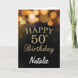 Cartão 50º Aniversário - Placa brilhante Dourada e Preta