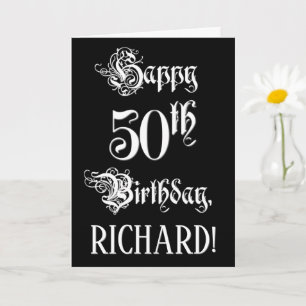 Cartão 50º aniversário: Rico, Script Elegante + Nome Pers
