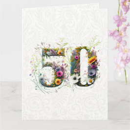 Cartão 50º Aniversário Texto decorativo de Flor Selvagem