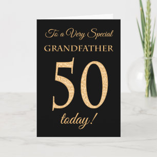 Cartão 50º efeito Dourado no Aniversário do Avô Negro