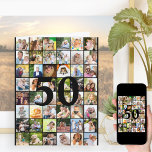 Cartão 50º ou qualquer colagem de fotos de idade<br><div class="desc">Cartão de aniversário grande modelo de foto que você pode personalizar para qualquer idade e somar até 40 fotos diferentes. O exemplo é para um 50º Aniversário que você pode editar e você também pode personalizar o dentro de mensagem e registrar o ano no verso. O modelo de foto está...</div>