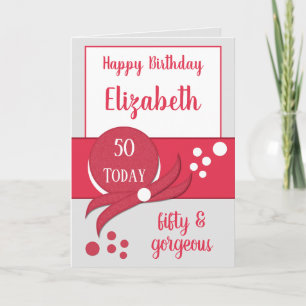 Cartão 50.º aniversário, cinquenta cinzas lindas e vermel