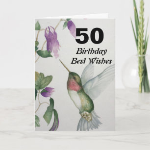 Cartão 50.º Aniversário Melhor Deseja 50 Bonito Hummingbi
