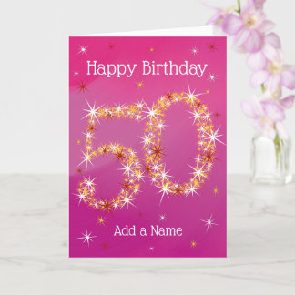 Cartão 50.º aniversário - Número da Estrela - Rosa - 50 a