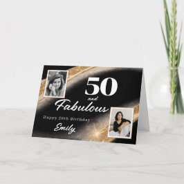 Cartão 50 and Fabulous Black Gold Photo 50th Birthday
