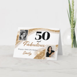 Cartão 50 and Fabulous Gold Glitter Photo 50th Birthday