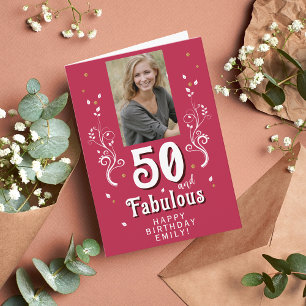 Cartão 50 & Fabulosa Folhagem Magent Aniversário de 50 an