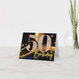 Cartão 50.o aniversário, preto e ouro, aniversário elegan