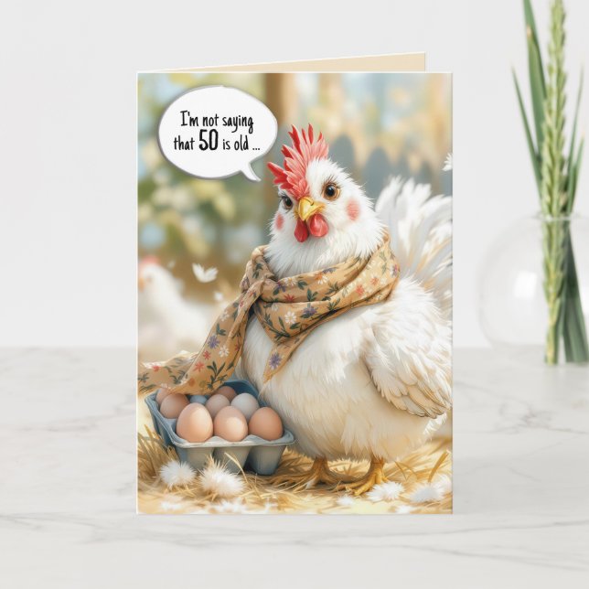 Cartão 50th Birthday Hen With Eggs in Carton (Frente)