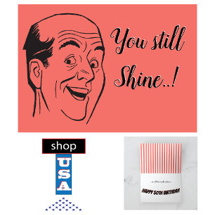 Cartão 50th Birthday Retro Bald Man Shiny Head Coral