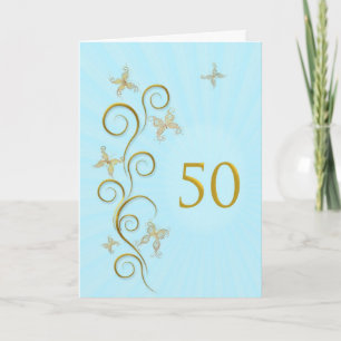 Cartão 50th Birthday with golden butterflies
