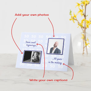 Cartão 50th birthday your photos and text blue