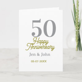 Cartão 50th happy anniversary name date silver gold date 