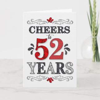 Cartão 52º Aniversário Cheers in Red White Black Pattern