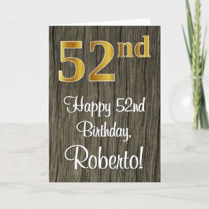Cartão 52º Aniversário: Elegante Faux Dourado Look #, F