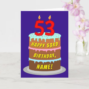 Cartão 53º aniversário: Bolo e Velas Divertidas + Nome Pe