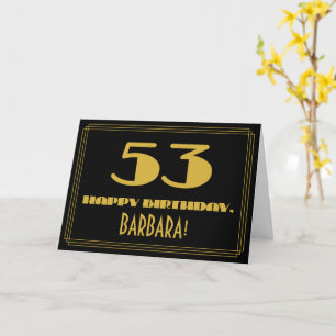 Cartão 53.º Aniversário: Nome + Art Deco Inspiraram "53"