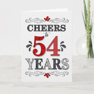 Cartão 54.º aniversário Saúde no Padrão Preto Branco Verm