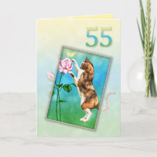 Cartão 55º Aniversário com um gato brincalhão