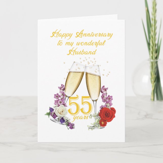 Cartão 55º Aniversário para Marido com Champanhe (Frente)