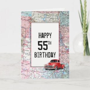 Cartão 55.º Aniversário do Caminhão Vermelho Retro no 