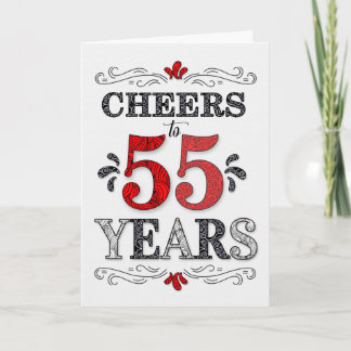 Cartão 55.º aniversário Saúde no Padrão Preto Branco Verm