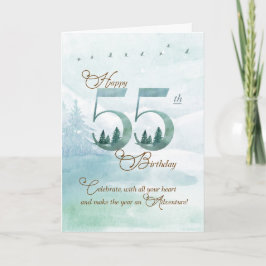 Cartão 55th Birthday Evergreen Pines and Deer Nature