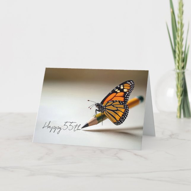 Cartão 55th Birthday Monarch Butterfly On a Pencil (Frente)