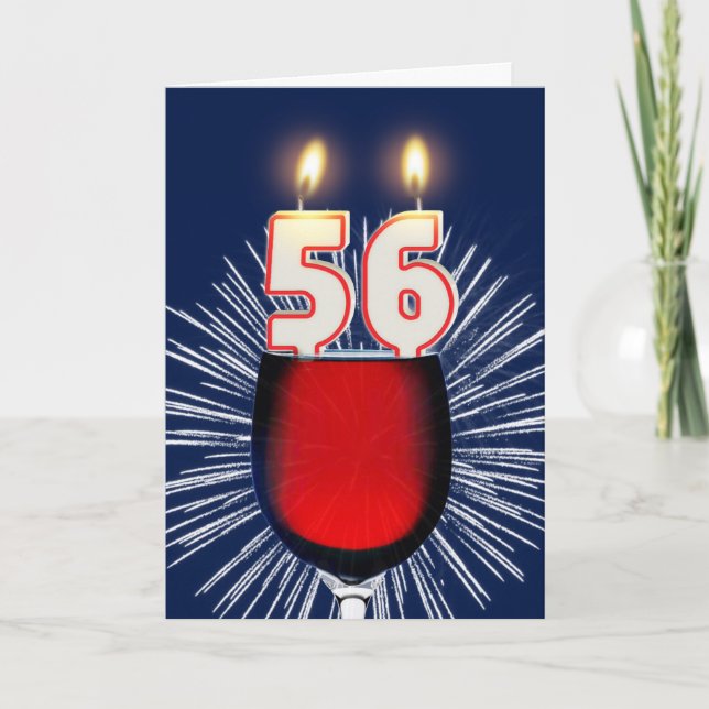 Cartão 56º aniversário com vinho e velas (Frente)