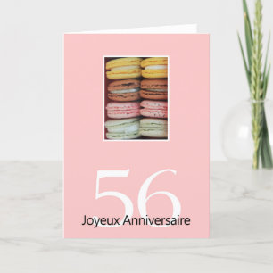 Cartão 56º aniversário francês Macaron-Joyeux Anniversair