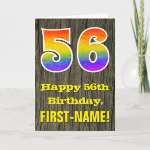 Cartão 56º aniversário: Rustic Faux Wood Look, Rainbow "5