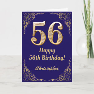 Cartão 56.º Quadro Azul de Marinho de Aniversário e Leve