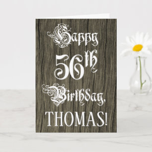 Cartão 56.o aniversário: Rico, Texto Elegante; Faux Wood