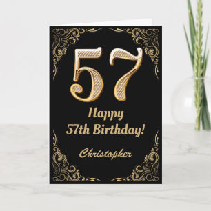 Cartão 57º aniversário - Quadro negro e Dourado com brilh