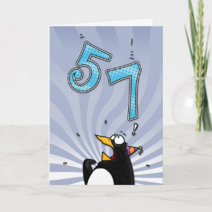 Cartão 57th Birthday - Penguin Surprise Card