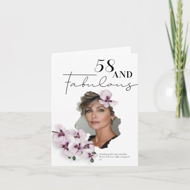 Cartão 58 & Fabulous Orchid Photo Birthday Greeting Card (Frente)