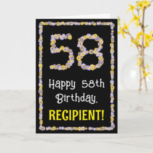 Cartão 58.o Aniversário: Número de Flores, Nome Personali
