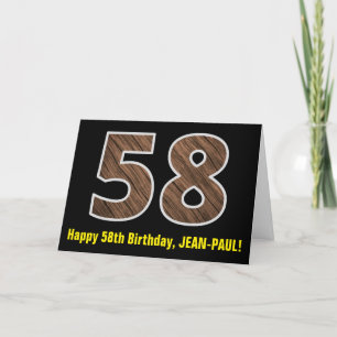 Cartão 58th Birthday: Name + Faux Wood Grain Pattern "58"