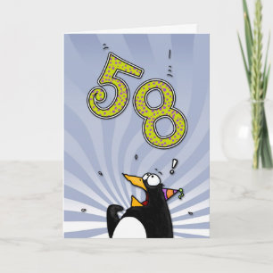 Cartão 58th Birthday - Penguin Surprise Card