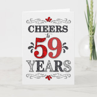 Cartão 59º Aniversário Cheers in Red White Black Pattern