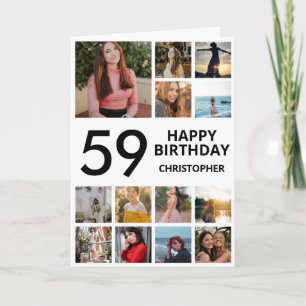 Cartão 59º Aniversário Colagem de Fotos 13 Fotos Preto Br
