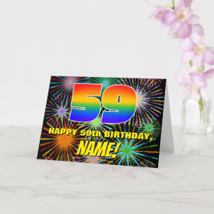 Cartão 59º aniversário: Fogos de artifício coloridos e di