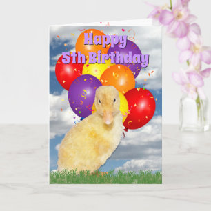 Cartão 5 Aniversário Balões Coloridos Amarelos Duckings