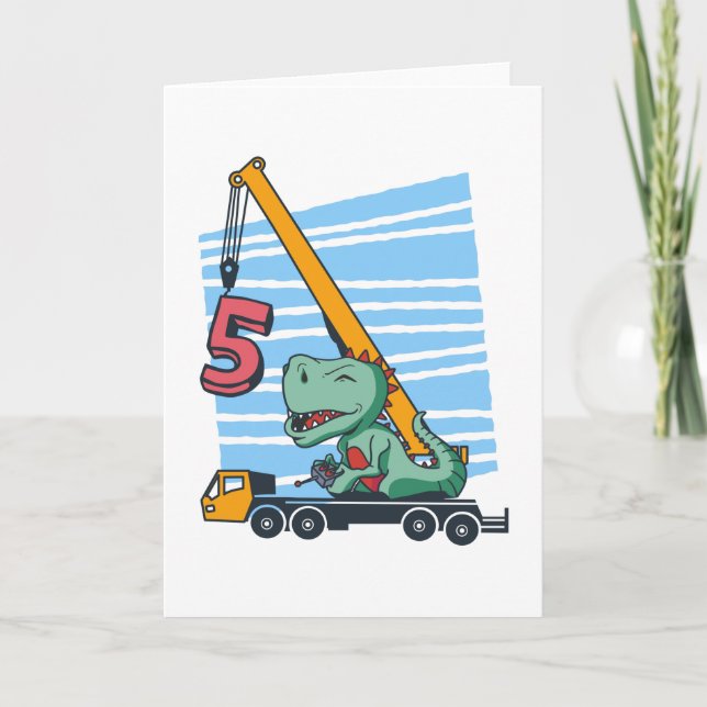 Cartão 5 anos 5 Birthday Mobile Crane Dinosaur (Frente)